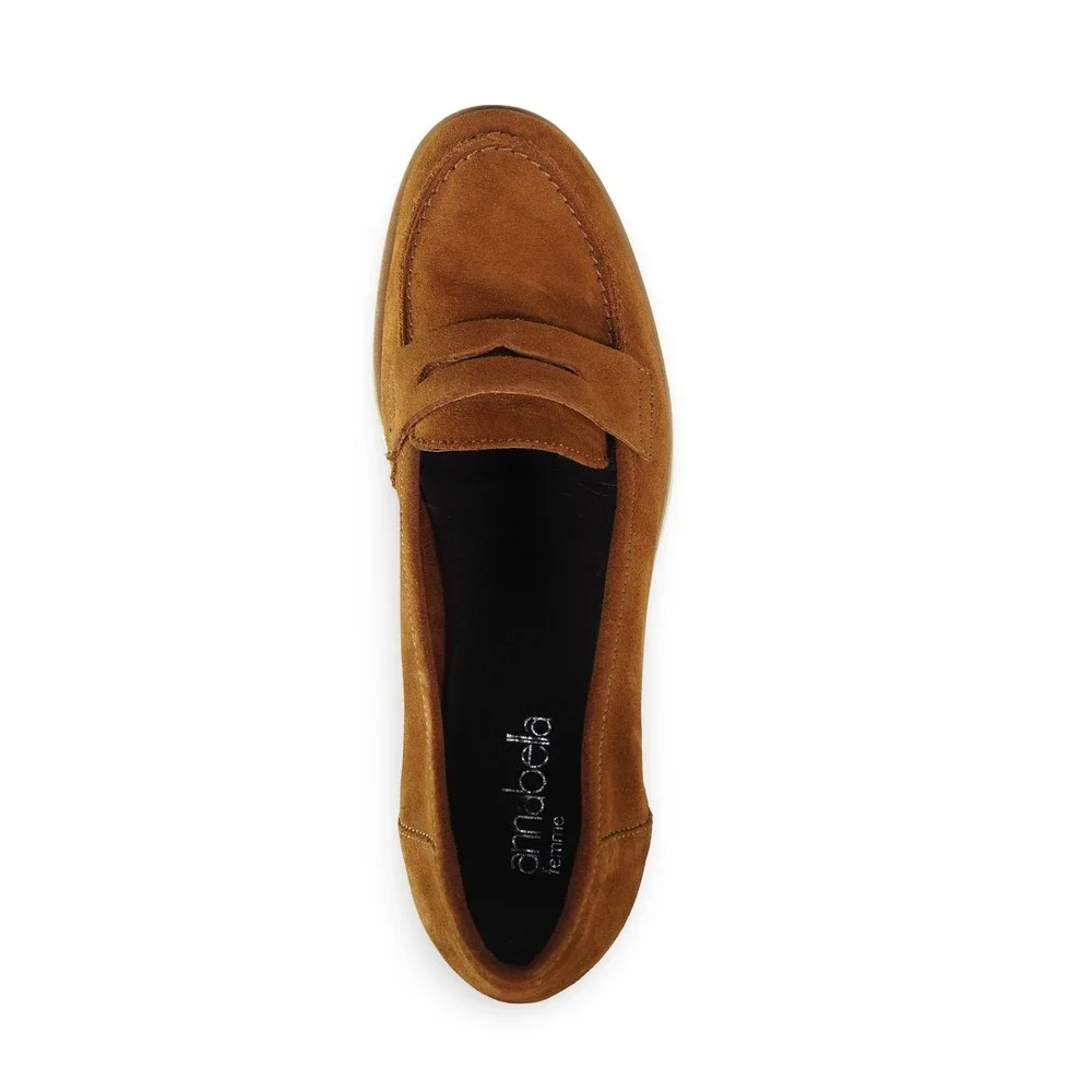 Annabella Femme Penny Loafers Women 8.5 Brown Suede Leather‎ Platform Shoes